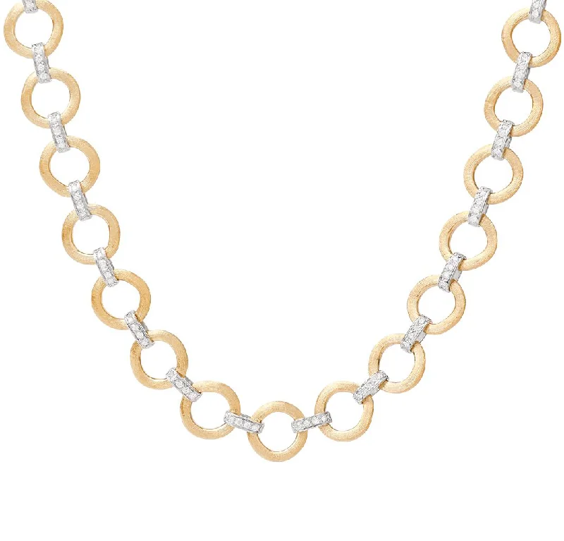 Marco Bicego Jaipur Mixed Metals Flat Link Collar Necklace with Diamonds