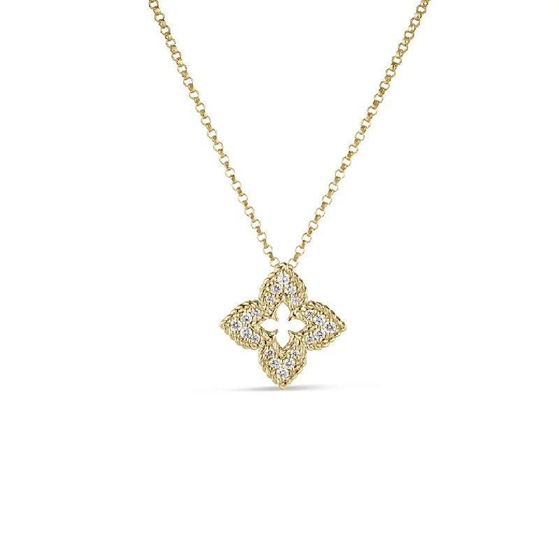 Roberto Coin Venetian Princess Yellow Gold Diamond Flower Pendant