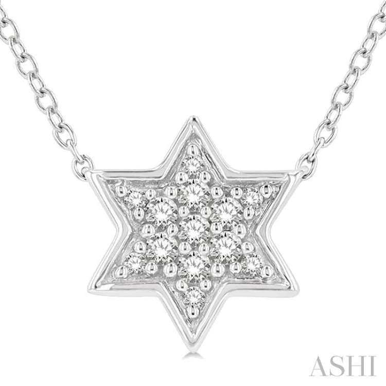 1/10 Ctw Star of David Petite Round Cut Diamond Fashion Pendant With Chain in 10K White Gold