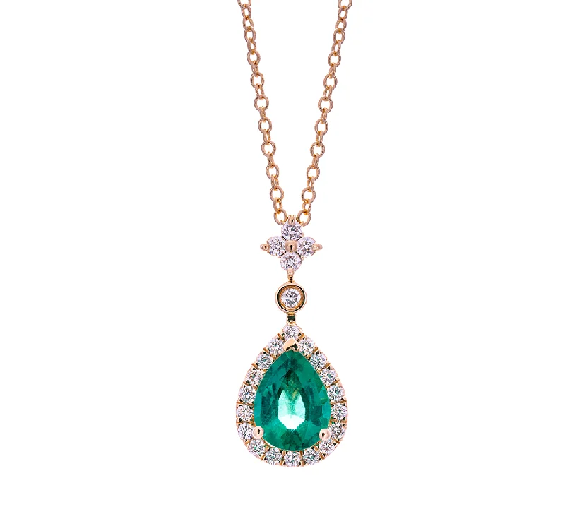 Sabel Collection Yellow Gold Emerald and Flower Diamond Necklace