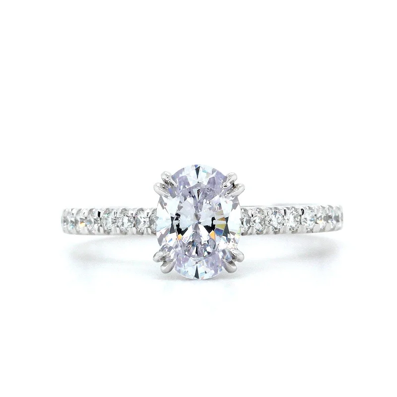 Platinum 4 Double Prong Hidden Diamond Halo Engagement Ring Setting