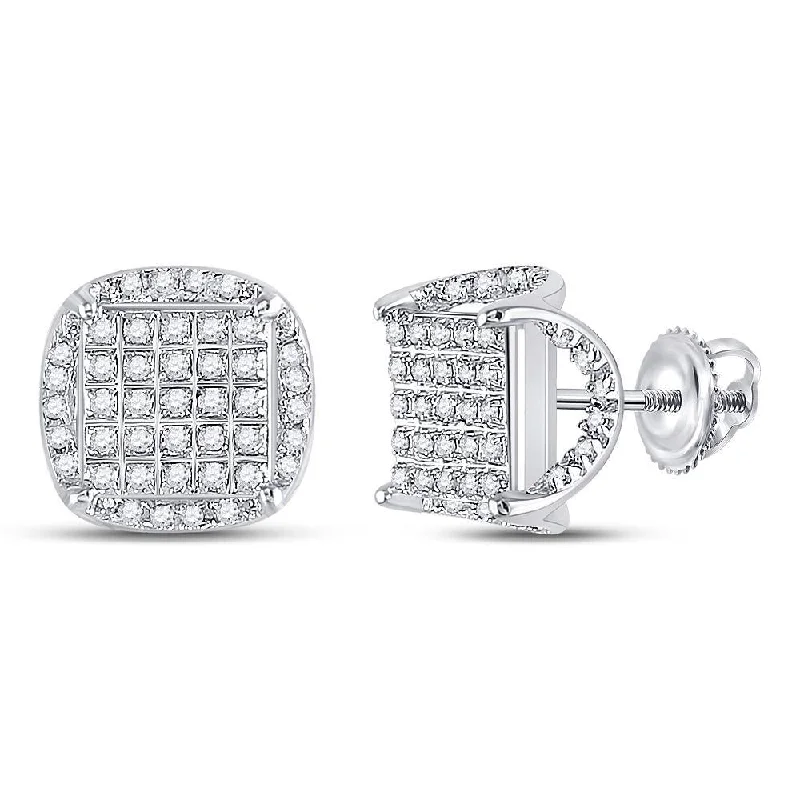 10kt White Gold Mens Round Diamond Square Stud Earrings 1/3 Cttw