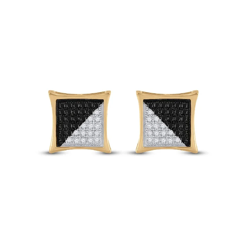 10kt Yellow Gold Mens Round Black Color Enhanced Diamond Square Earrings 1/4 Cttw