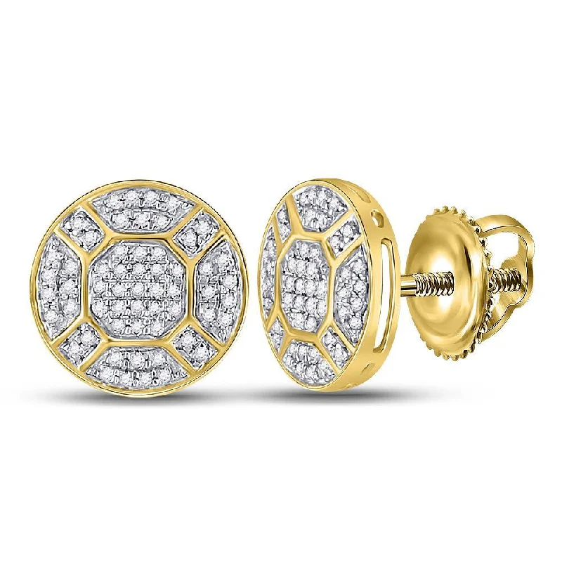 10kt Yellow Gold Mens Round Diamond Circle Cluster Earrings 1/3 Cttw