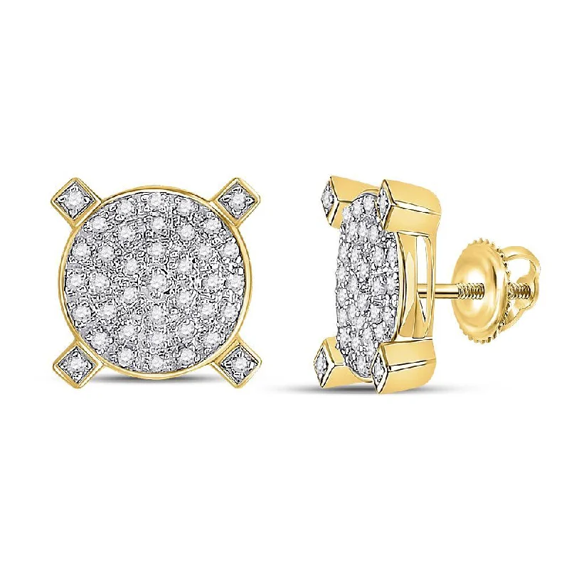 10kt Yellow Gold Mens Round Diamond Circle Cluster Earrings 1/4 Cttw