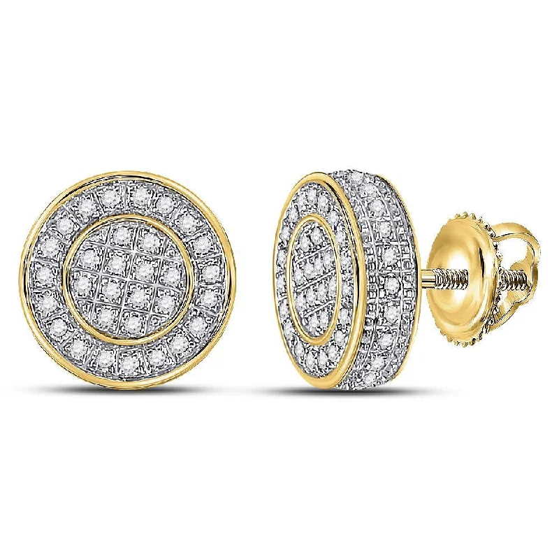 10kt Yellow Gold Mens Round Diamond Disk Circle Earrings 1/3 Cttw