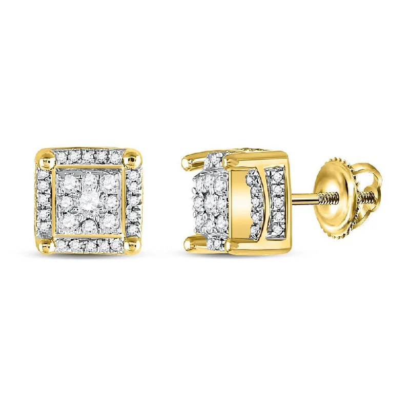 10kt Yellow Gold Mens Round Diamond Fashion Cluster Earrings 1/2 Cttw