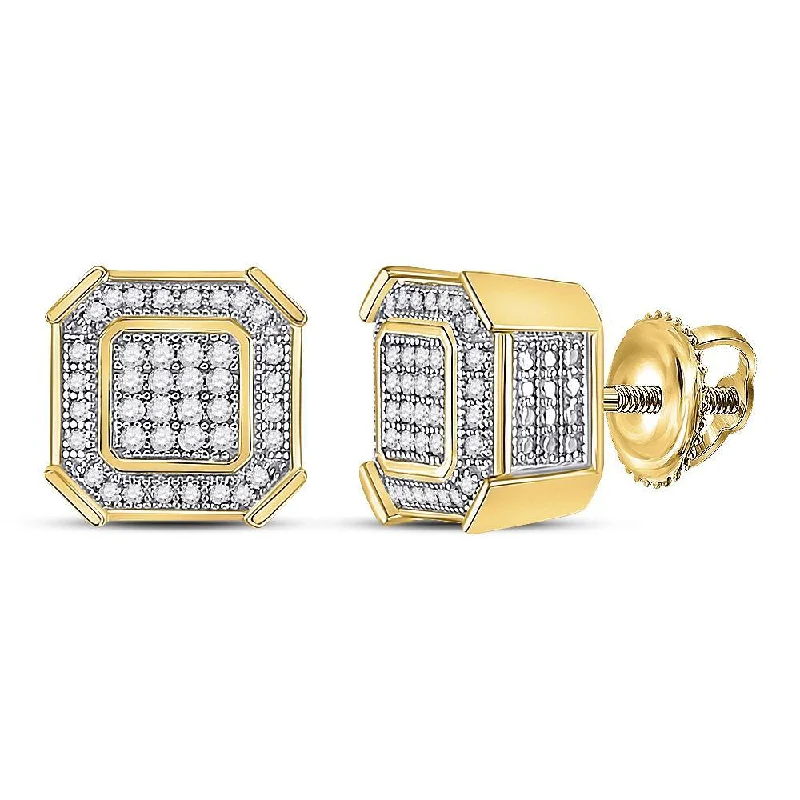 10kt Yellow Gold Mens Round Diamond Square Cluster Earrings 1/4 Cttw