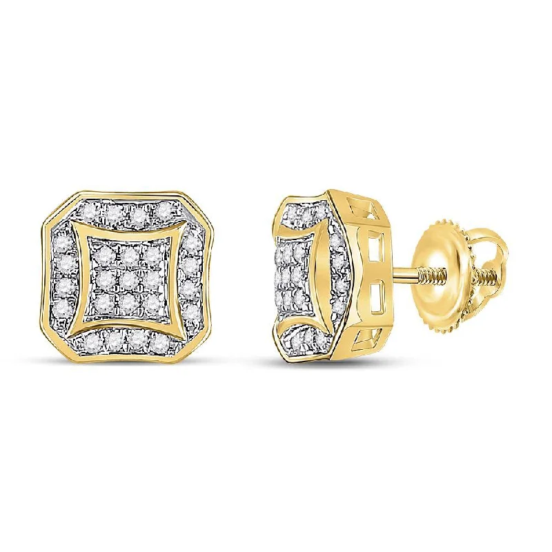 10kt Yellow Gold Round Diamond Square Cluster Earrings 1/6 Cttw