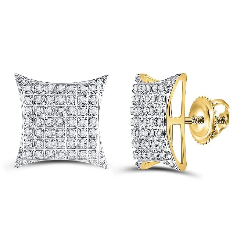 10kt Yellow Gold Round Diamond Square Kite Cluster Stud Earrings 1/3 Cttw