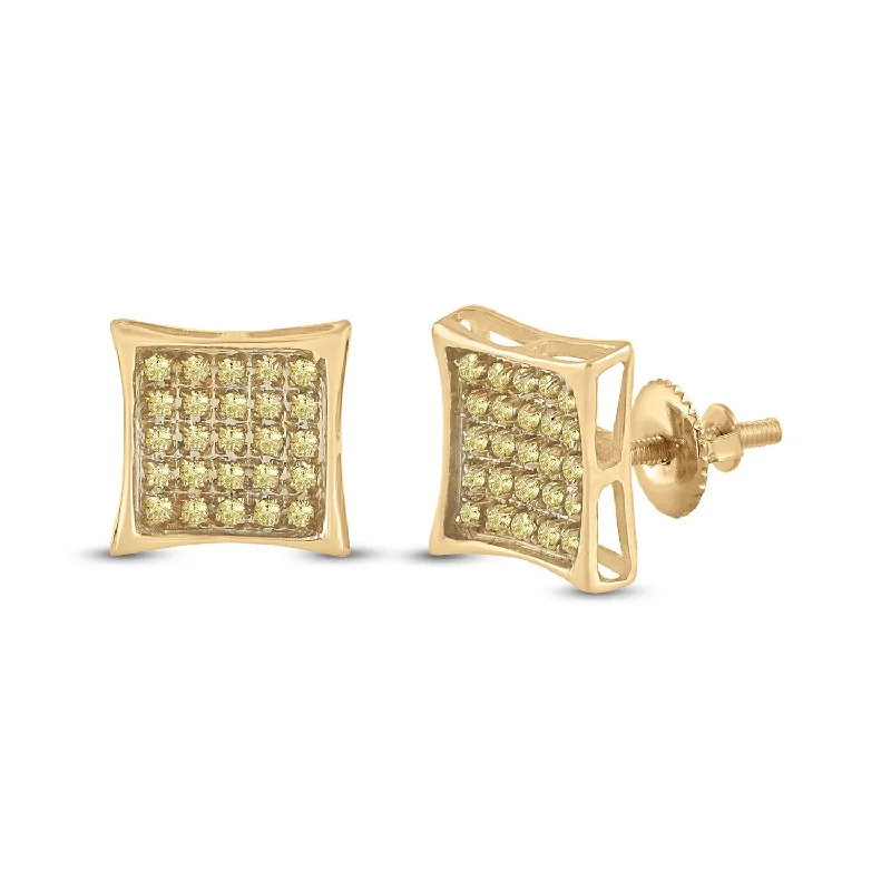 10kt Yellow Gold Round Yellow Color Enhanced Diamond Cluster Earrings 1/6 Cttw