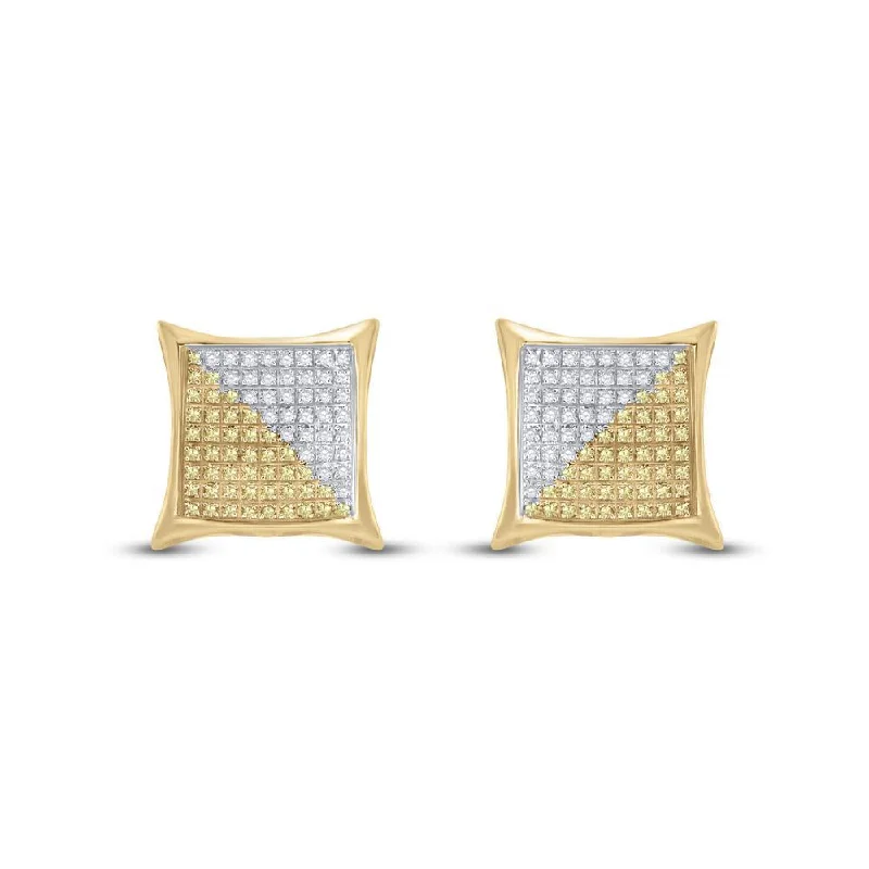10kt Yellow Gold Round Yellow Color Enhanced Diamond Kite Square Earrings 1/2 Cttw