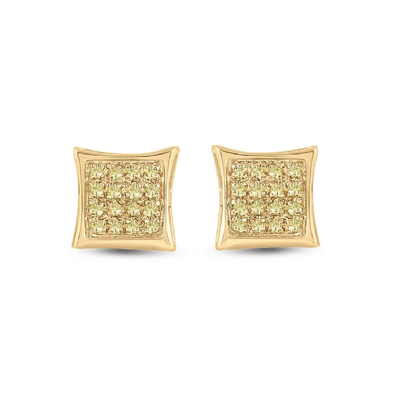 10kt Yellow Gold Round Yellow Color Enhanced Diamond Square Earrings 1/10 Cttw