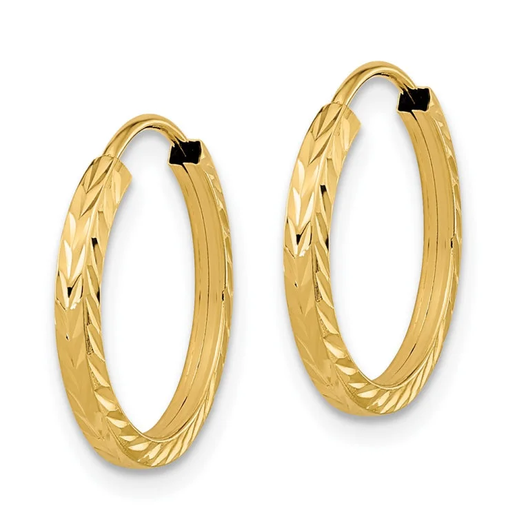 14k Diamond-cut Square Tube Endless Hoop Earrings