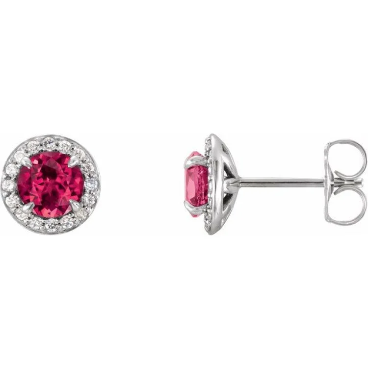 14K White 4 mm Lab-Grown Ruby & 1/10 CTW Natural Diamond Earrings