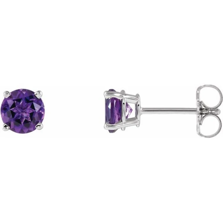 14K White 5 mm Natural Amethyst Stud Earrings with Friction Post