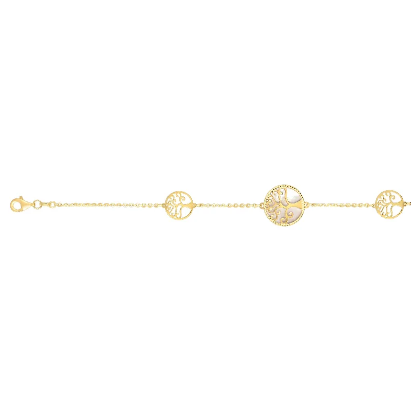 14K Gold Mother of Pearl Tree of Life Bracelet