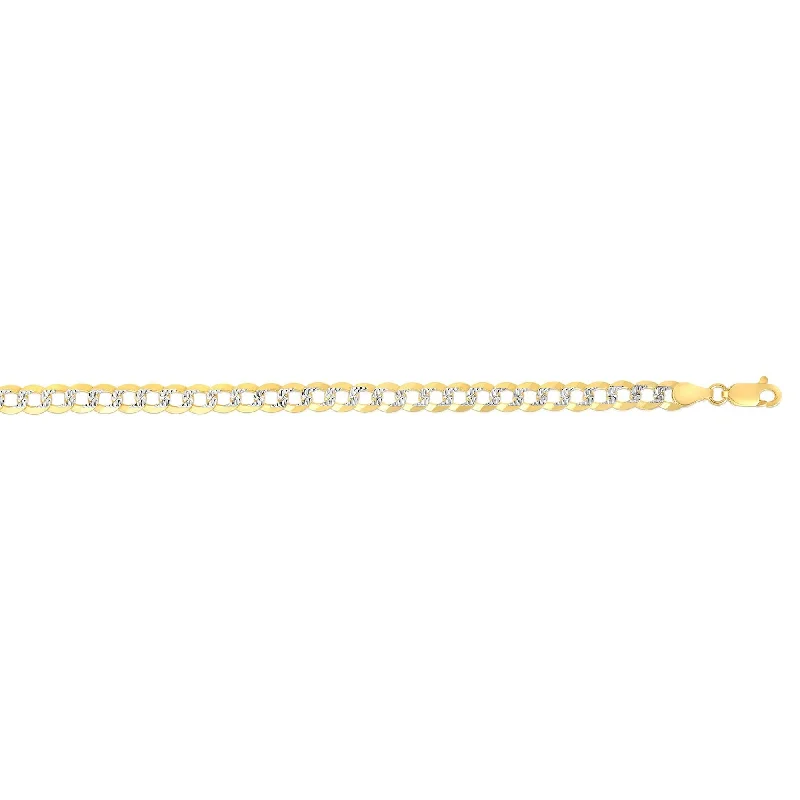 14kt Gold 7 inches Yellow+White Finish 3.6mm Diamond Cut Comfort Pave Curb Chain with Lobster Clasp