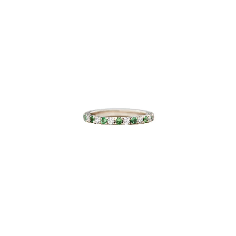 18 Karat White Gold Diamond Tsavorite Garnet Band