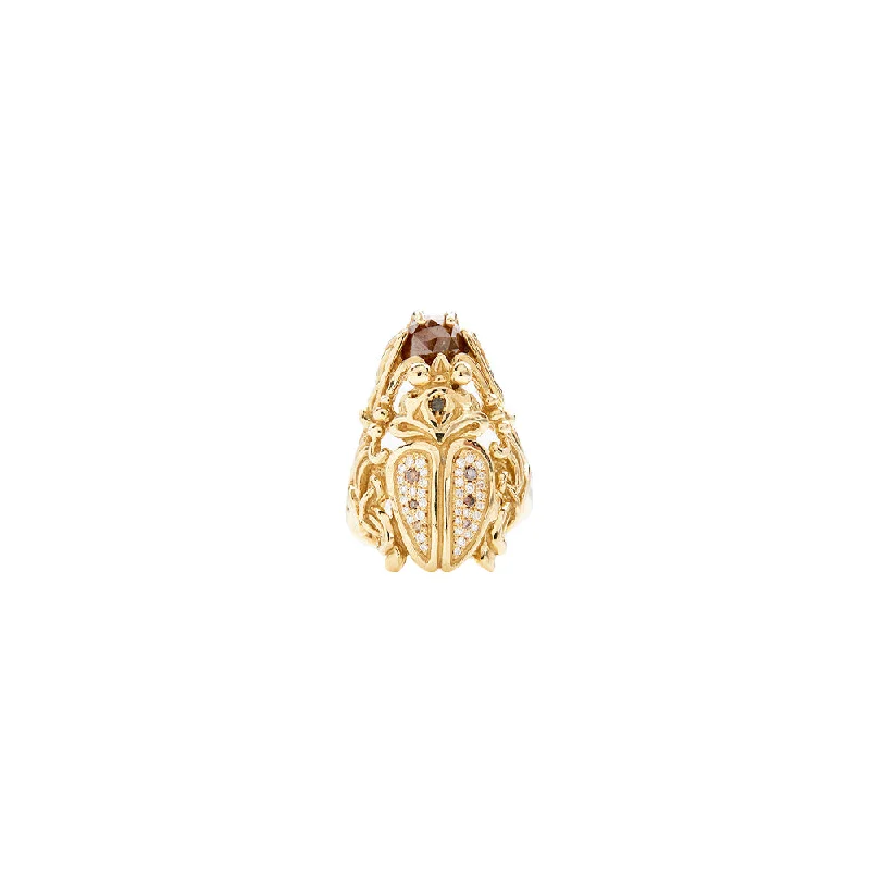 18 Karat Yellow Gold Diamond Scarab Ring