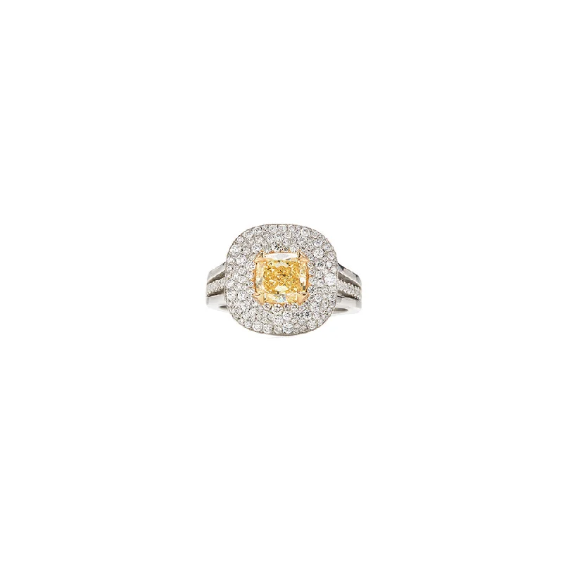 Platinum Fancy Intense Yellow Diamond Ring