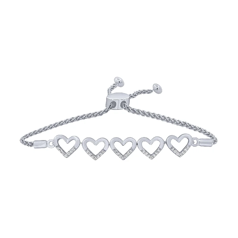 Sterling Silver 1/7Ct Diamond Hearts Bracelet