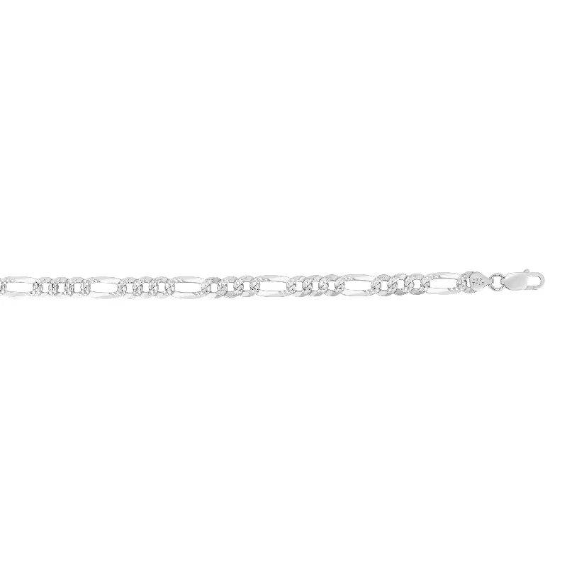 Silver 8.5 inches with Rhodium Finish 8.1mm Polished Classic Pave Figaro Chain with Lobster Clasp