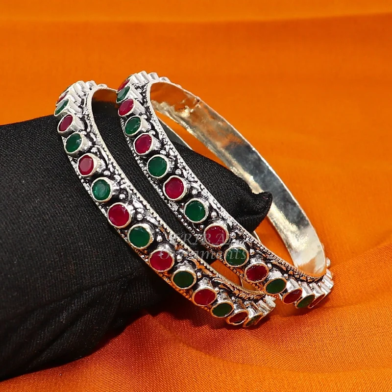 925 sterling silver handmade fabulous cut stone bangle bracelet gorgeous green and red color stone elegant girl's women's jewelry ba175