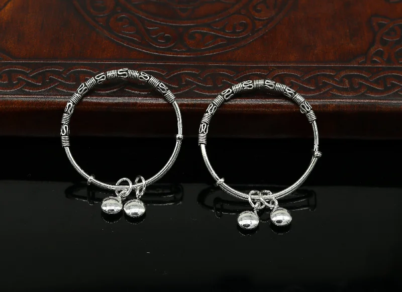 Exclusive stylish 925 sterling silver adjustable charm baby bangles kada, silver new born kids jewelry, oxidized jewelry bbk67