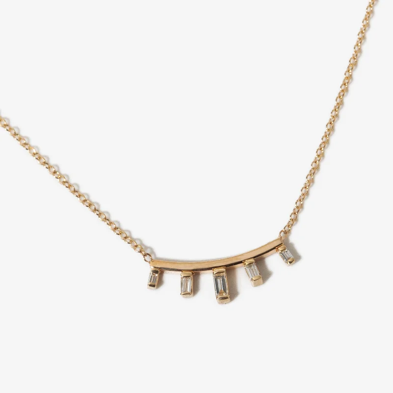 Graduated Baguette Diamond Curved Bar Necklace