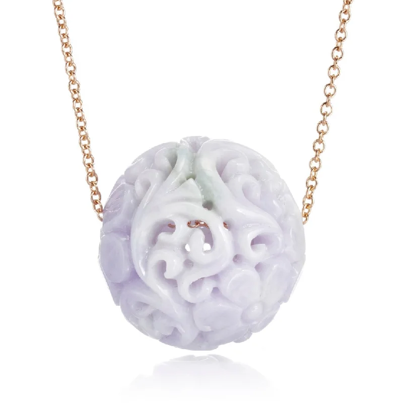 Lavender Jade Floral Ball Pendant Necklace